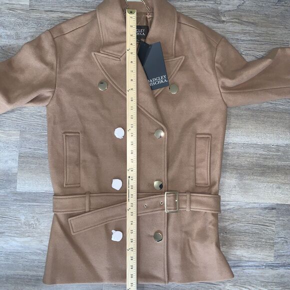 Badgley Mischa Coat Rosalie Notch Collar Camel Brown M New $268 Belted Designer - Picture 11 of 13